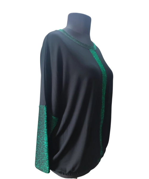 Wieczorowa Bluzka bombka z błyszczącym zielonymi wstawkami